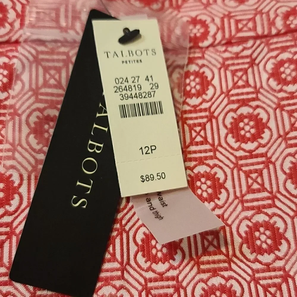 Talbots Coral Pink White Patterned Cropped Pants NWT 12P